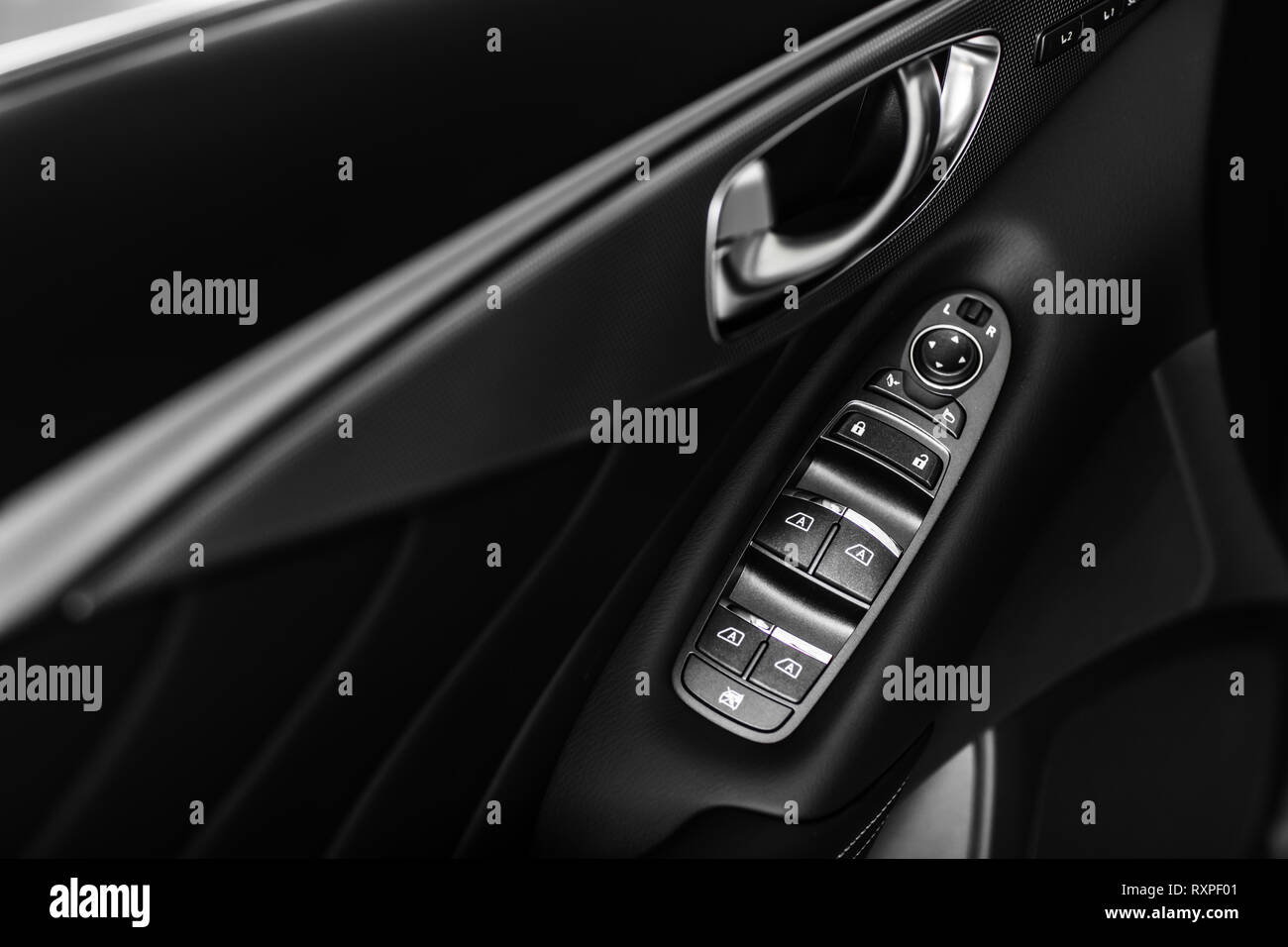 details of the car interior, black leather interior Stock Photo Alamy