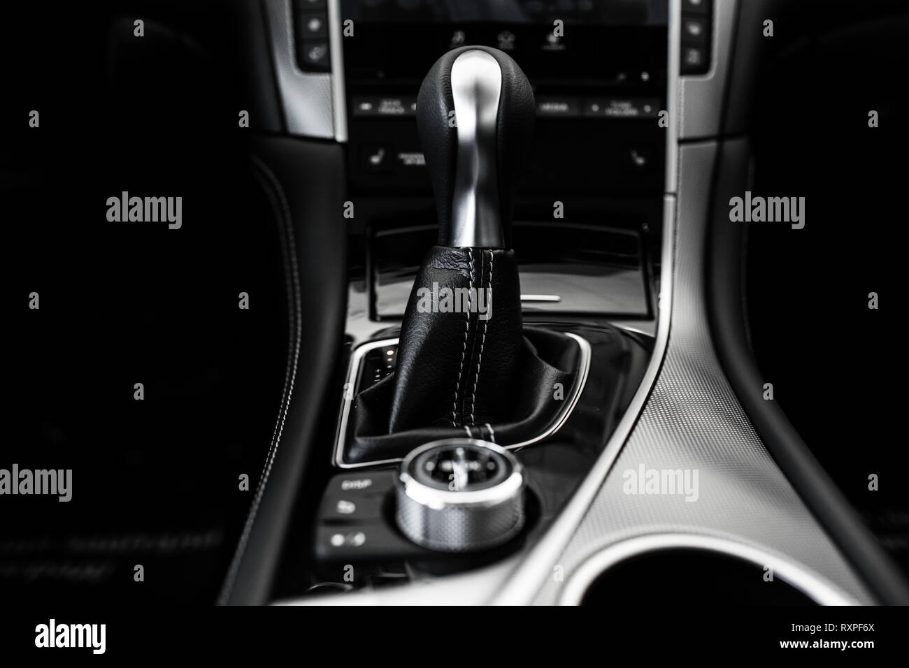 details of the car interior, black leather interior Stock Photo Alamy
