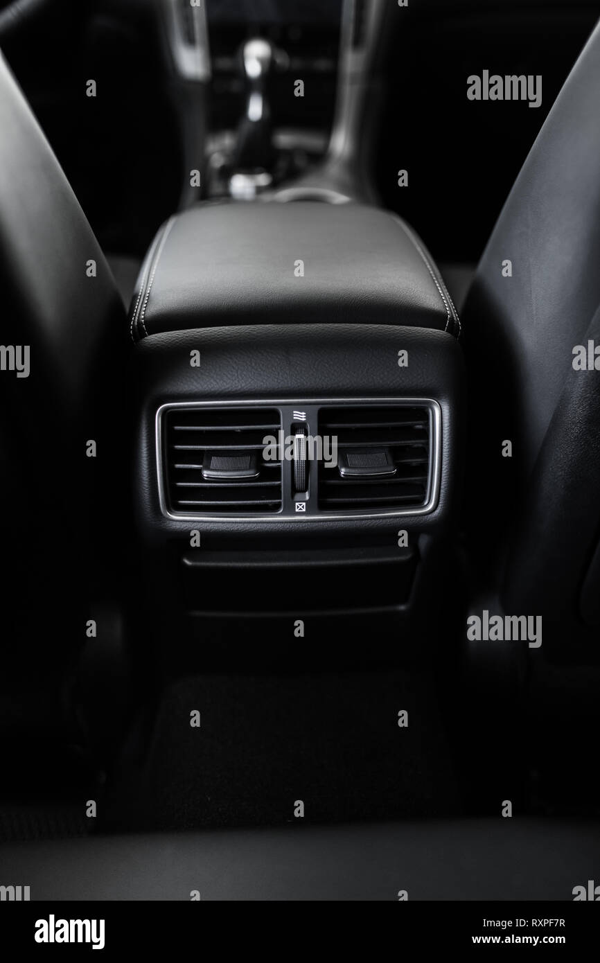 details of the car interior, black leather interior Stock Photo Alamy