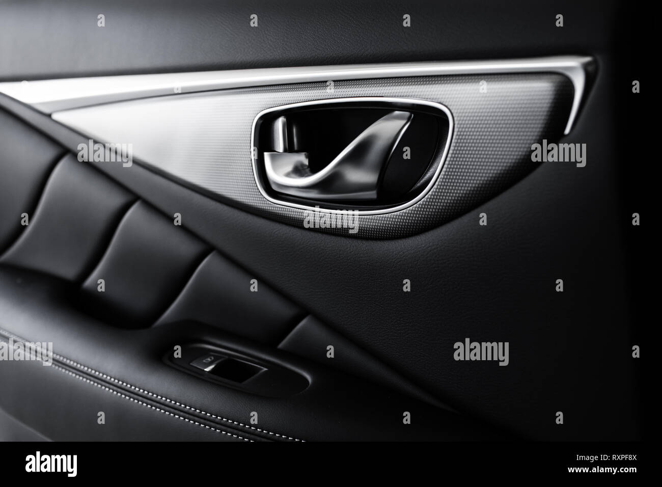 details of the car interior, black leather interior Stock Photo Alamy