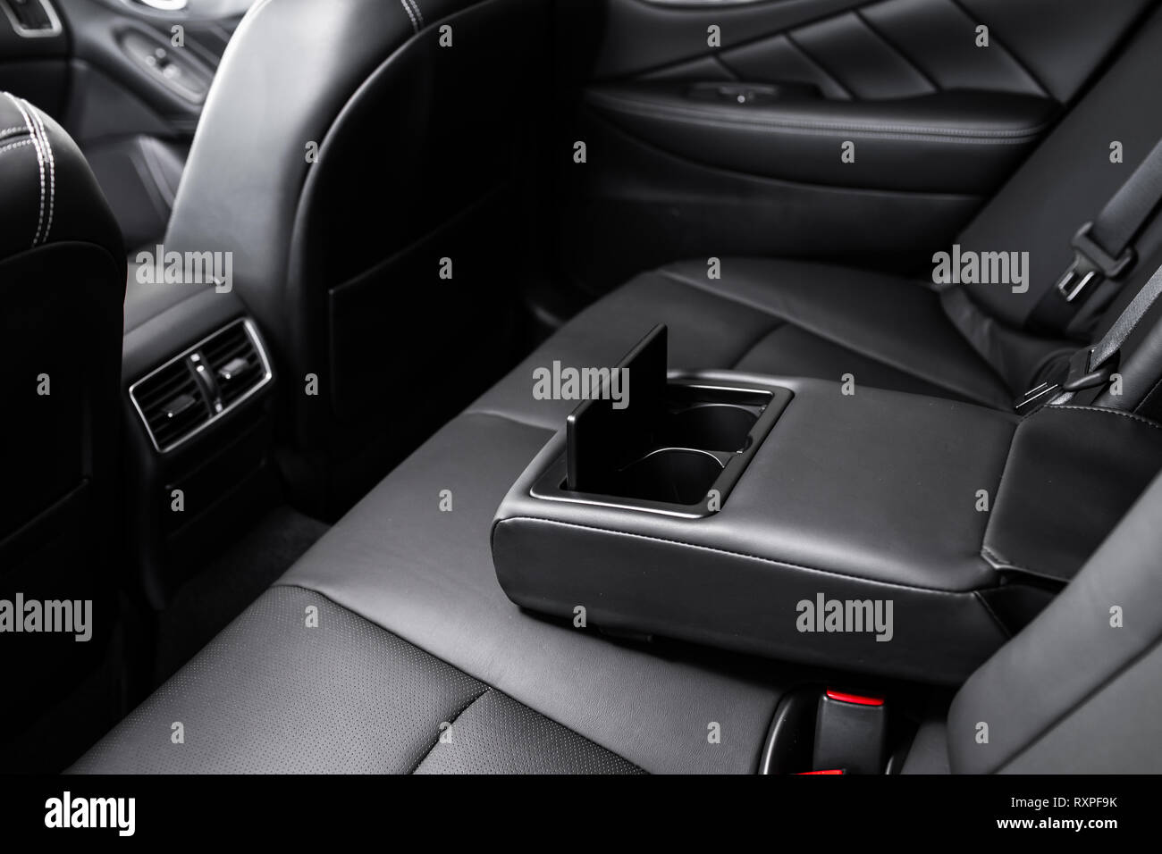 details of the car interior, black leather interior Stock Photo Alamy