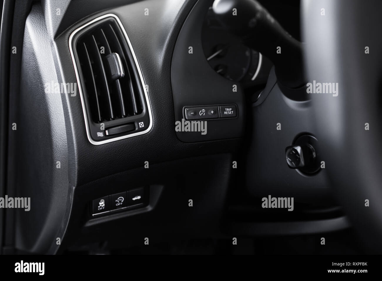 details of the car interior, black leather interior Stock Photo Alamy