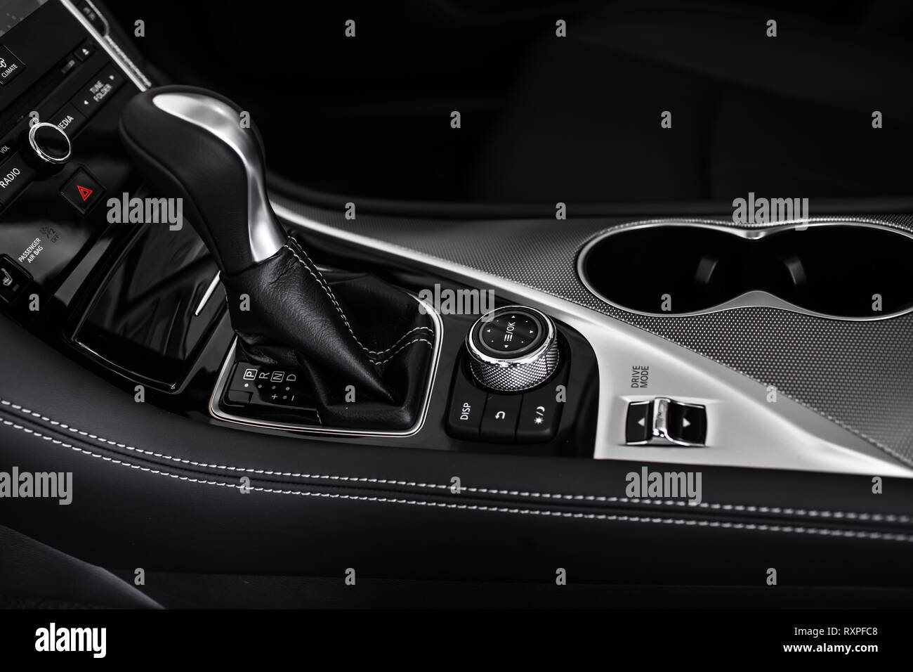 details of the car interior, black leather interior Stock Photo Alamy