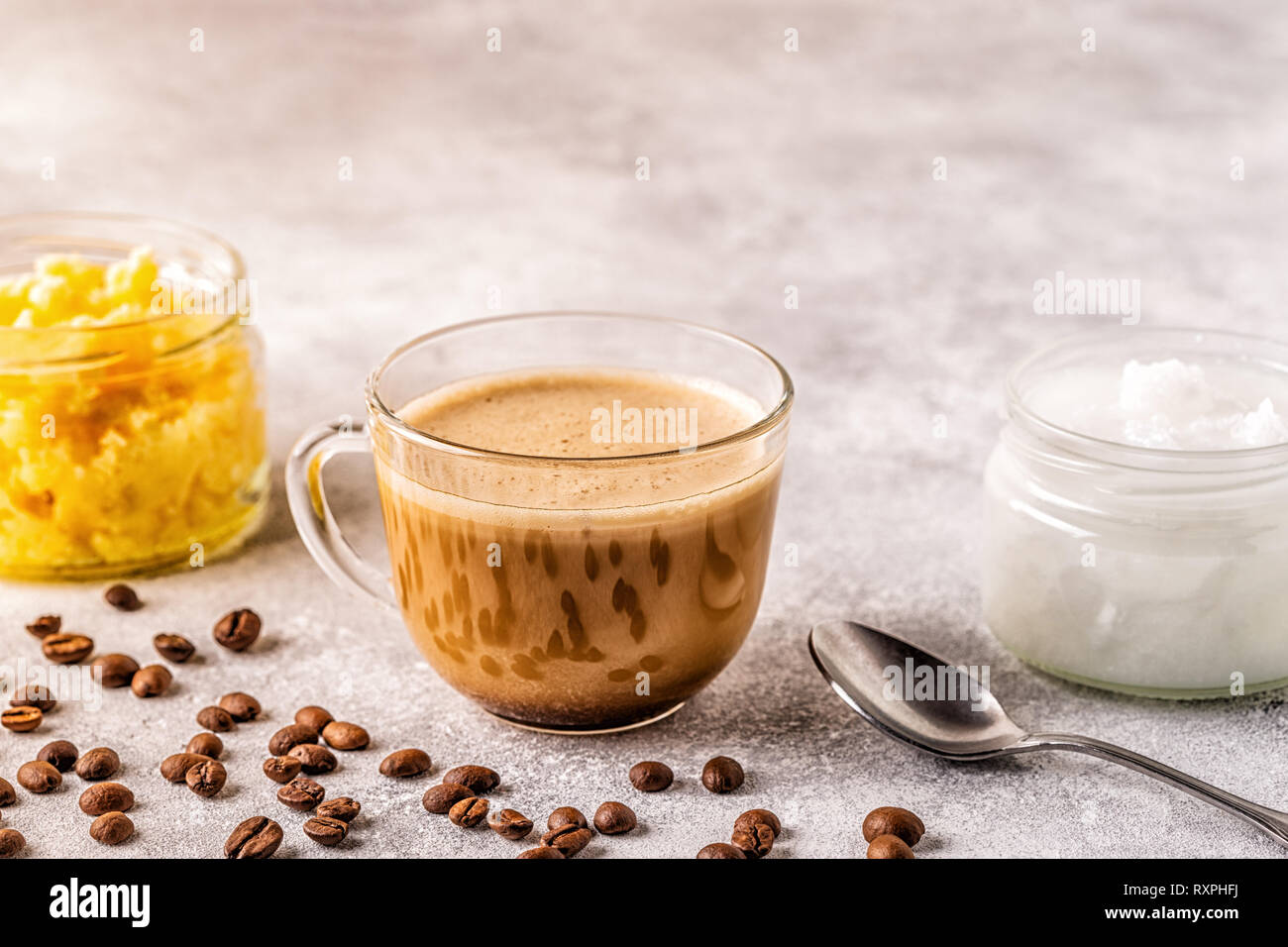 Coffee blended with ghee butter and MCT coconut oil, paleo, keto