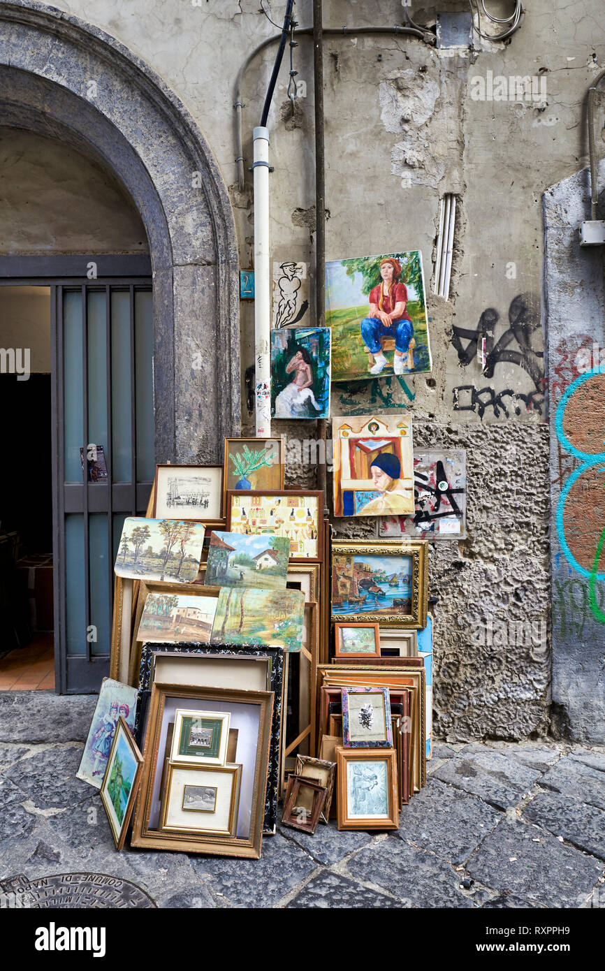 Naples, Campania, Italy. The atelier of a painter in Spaccanapoli old town. Stock Photo