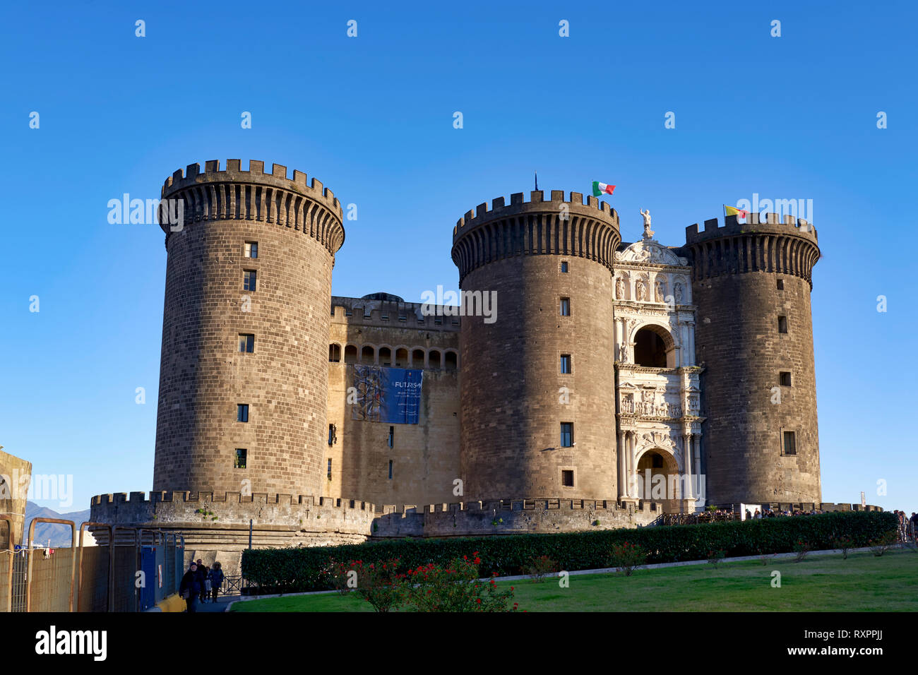Naples, Campania, Italy. Castel Nuovo (New Castle), often called Maschio Angioino, is a medieval castle located in front of Piazza Municipio and the c Stock Photo