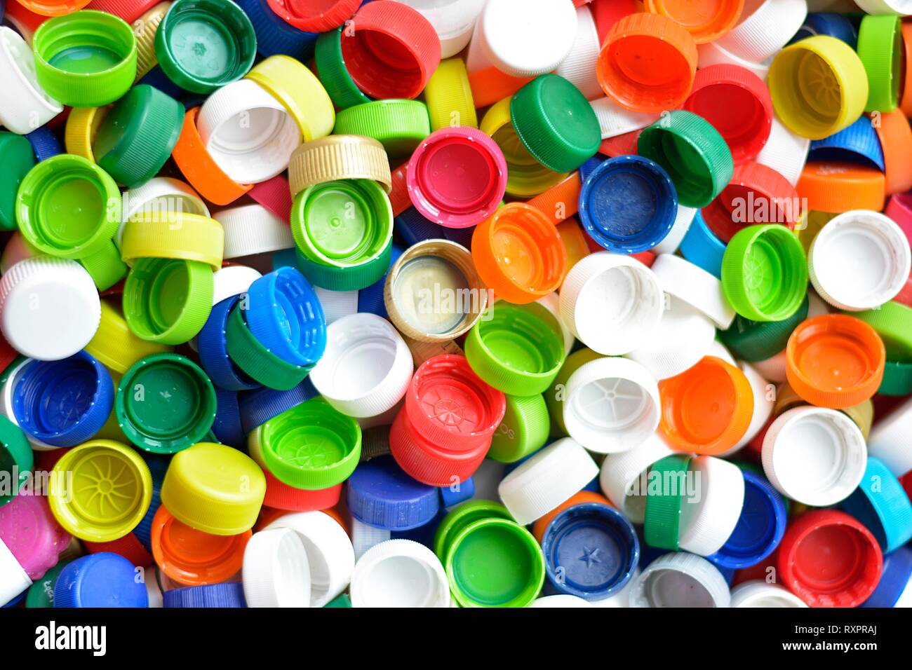 colored cap on plastic bottle Stock Photo
