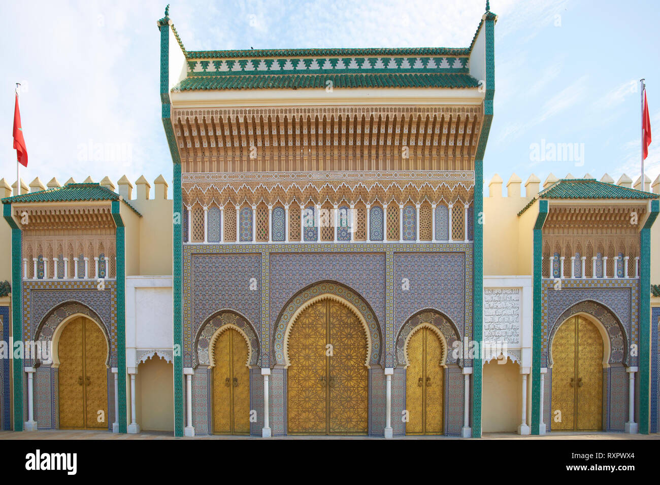 Ornate entrance gates to the Royal Palace in Fes, Morocco Stock Photo ...