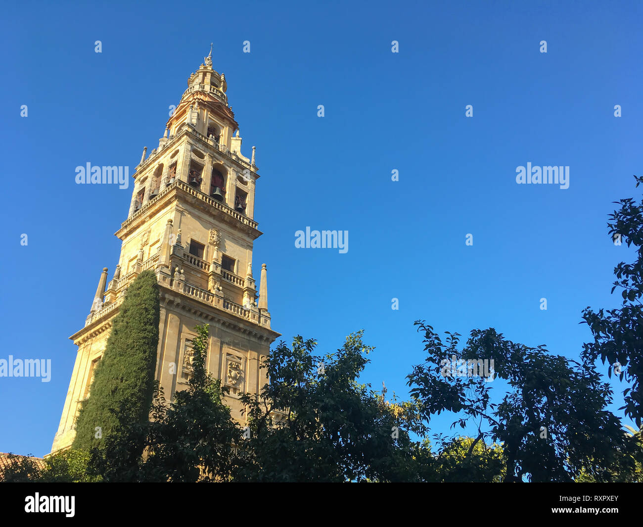 Bell tower of the Cathedral Great Mosque of Cordoba, Andalusia, Spain Stock Photo