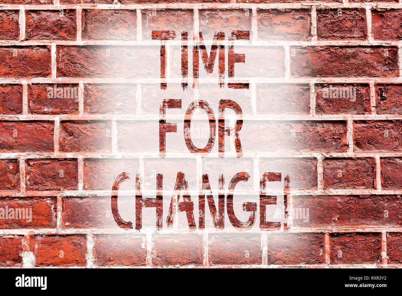 Handwriting text writing Time For Change. Conceptual photo Transition Grow Improve Transform Develop Brick Wall art like Graffiti motivational call wr Stock Photo