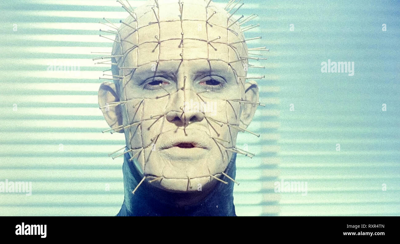 Hellraiser (1987) directed by Clive Barker and starring Andrew Robinson, Clare Higgins, Ashley Laurence. Pinhead, one of the leaders of the Cenobites. Stock Photo
