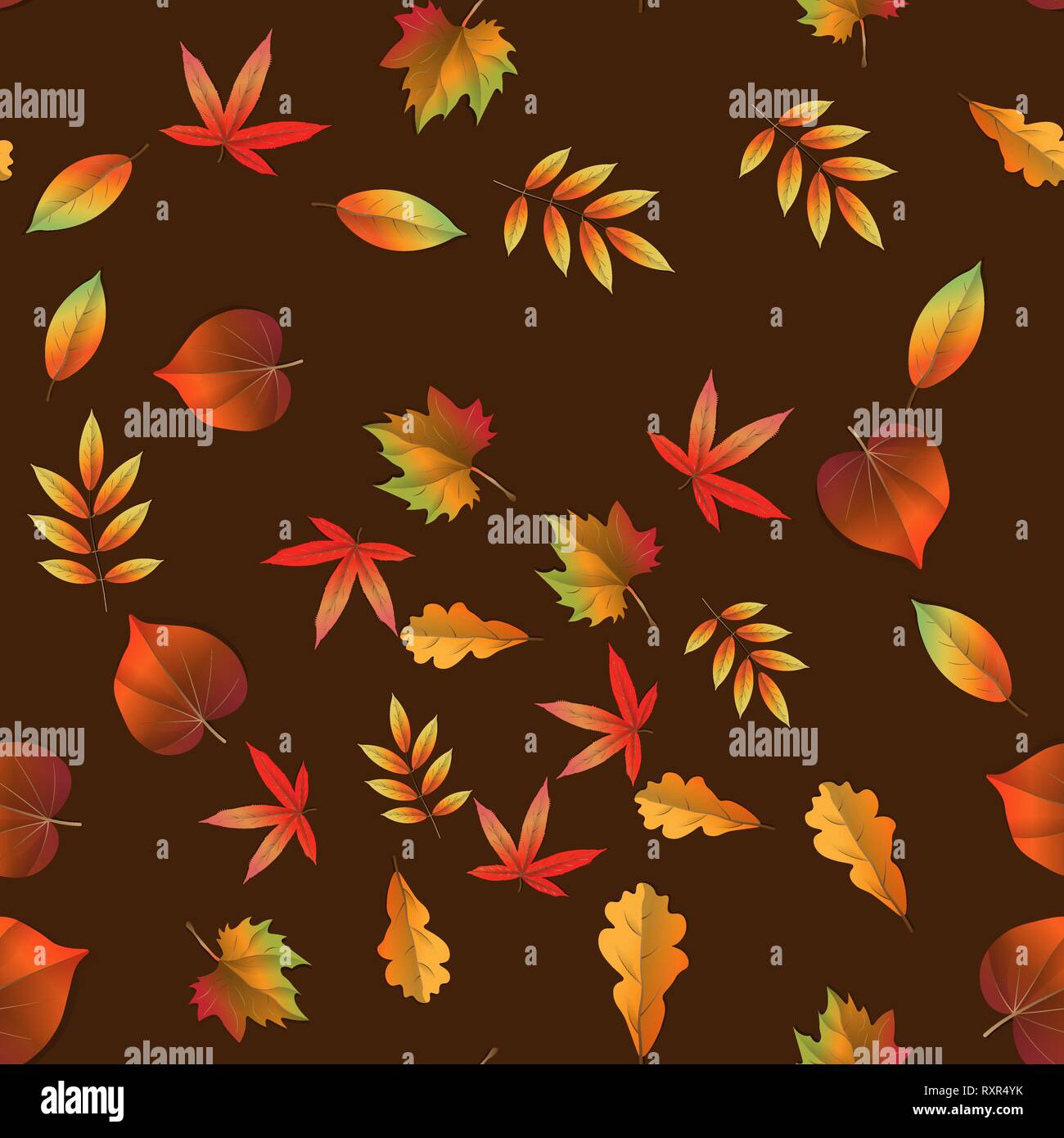 Autumn leaves vector seamless pattern on dark background 10 eps Stock Vector