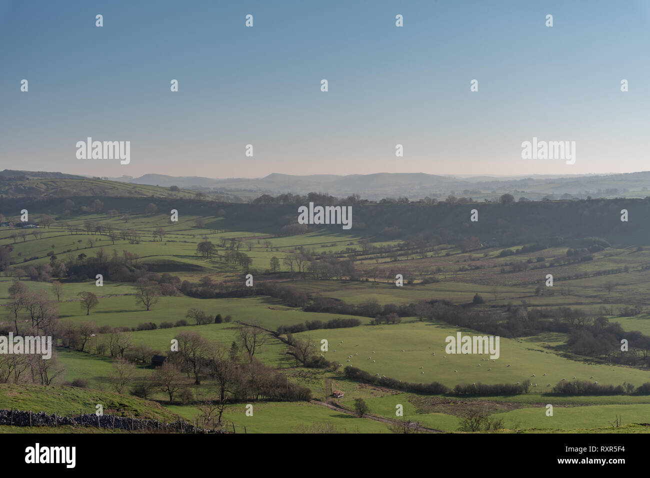 View of the Dove valley from Hitter Hill in the Peak District National Park. Stock Photo