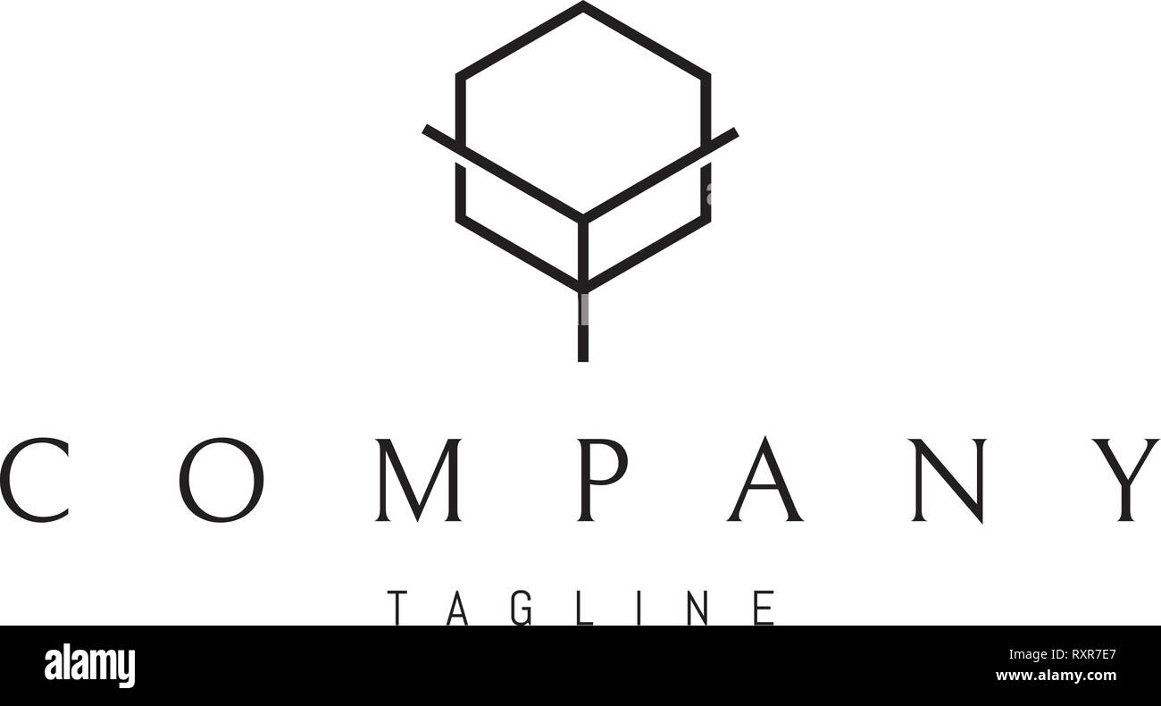 Tree nature abstract hexagon black vector logo design Stock Vector