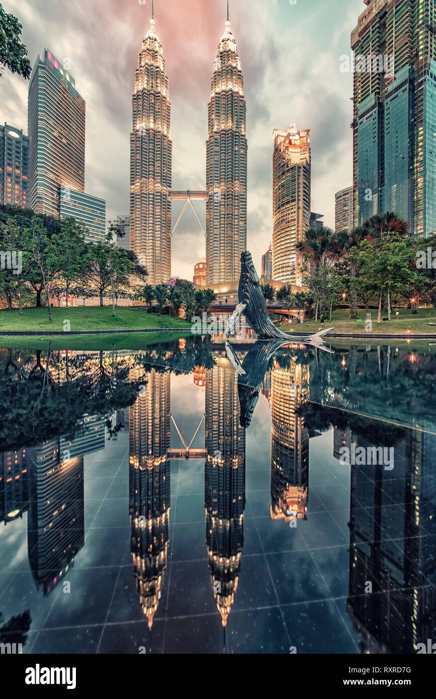 Petronas twin towers in KLCC district Kuala Lumpur Stock Photo