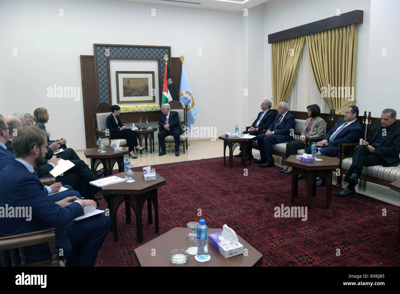 Ramallah, West Bank, Palestinian Territory. 9th Mar, 2019. Palestinian President Mahmoud Abbas meets with Norwegian Foreign Minister Ine Marie Eriksen Soreide, at Abbas's headquarter in the West Bank city of Ramallah on March 10, 2019 Credit: Thaer Ganaim/APA Images/ZUMA Wire/Alamy Live News Stock Photo