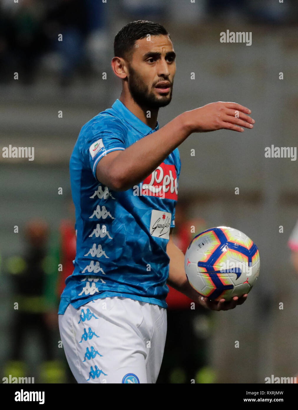 10th March 2019, Mapei Stadium, Reggio Emilia, Italy; Serie A football, Sassuolo versus Napoli; Faouzi Ghoulam of Napoli reacts to a decison Stock Photo