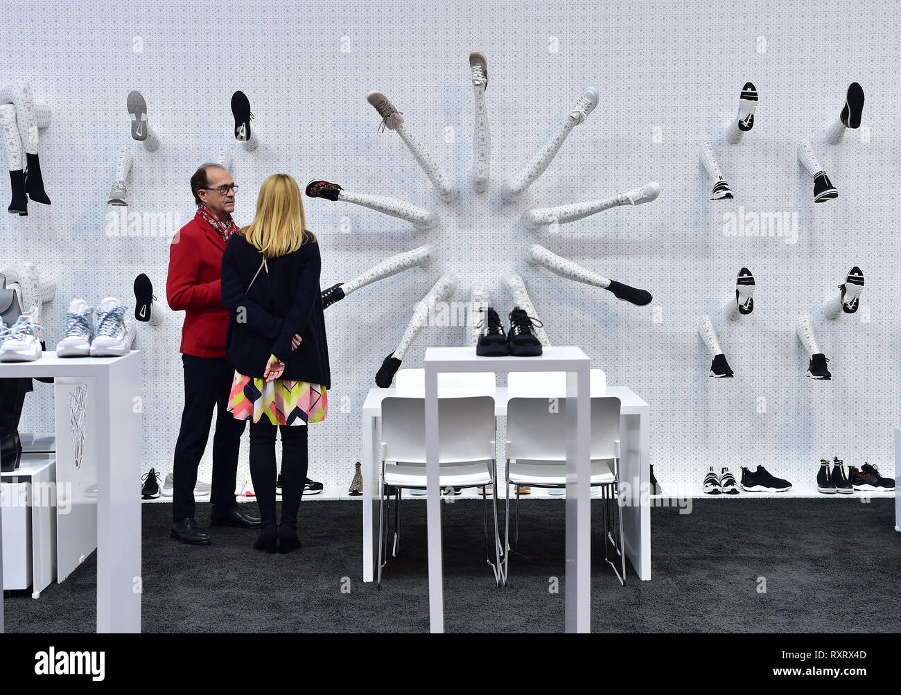 Dusseldorf, Germany. 10th Mar, 2019. People visit the Gallery Shoes in  Dusseldorf, Germany, on March 10, 2019. The International Trade Show for  Shoes and Accessories, namely Gallery Shoes, kicked off Sunday in