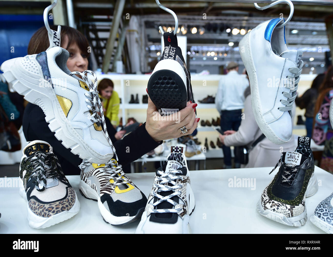 Dusseldorf, Germany. 10th Mar, 2019. People visit the Gallery Shoes in  Dusseldorf, Germany, on March 10, 2019. The International Trade Show for  Shoes and Accessories, namely Gallery Shoes, kicked off Sunday in
