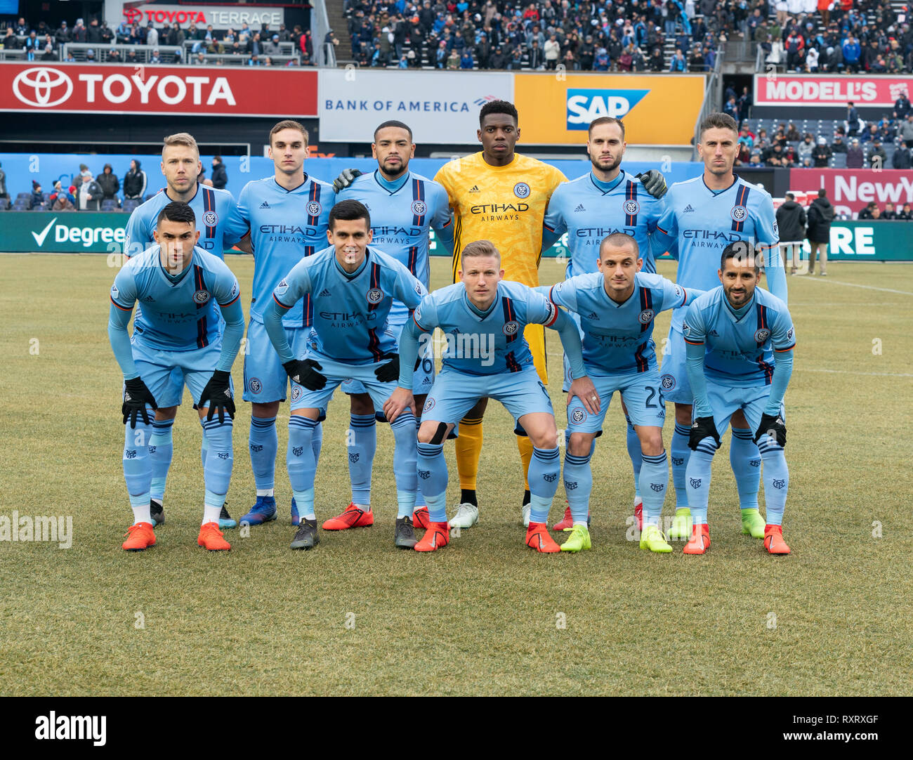 New York, United States. 10th Mar, 2019. New York, NY - March 10, 2019: NYCFC starting eleven pose before MLS regular game against DC United at Yankee stadium game ended in goalless draw Credit: lev radin/Alamy Live News Stock Photo