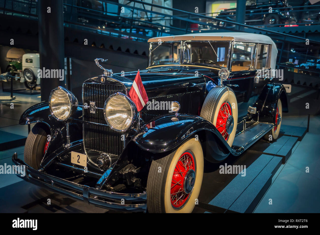 RIGA, LATVIA-February 18, 2019: 1930 Cadillac in the Riga Motor Museum Stock Photo