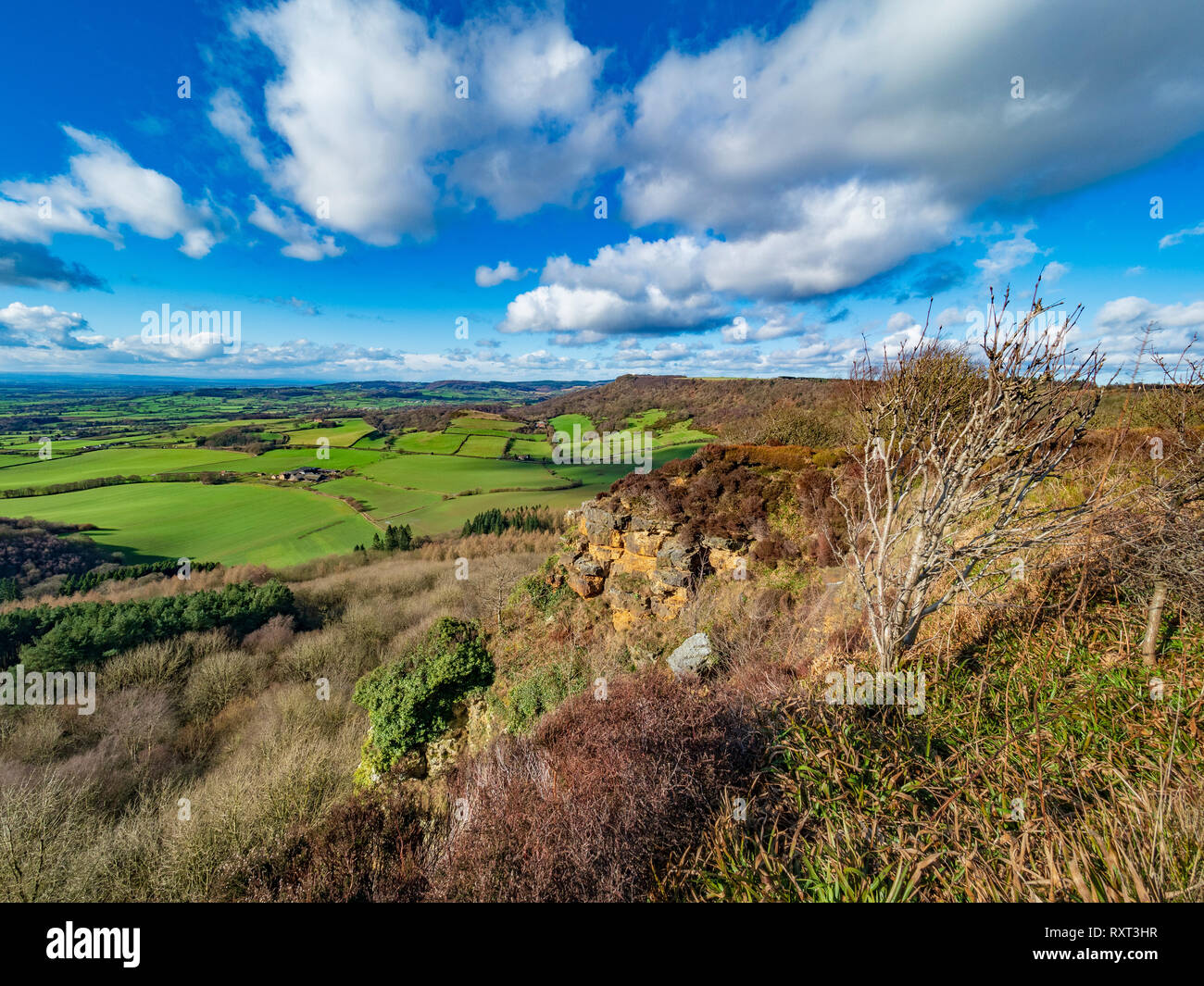 View from the top of Sutton Bank, Hambleton Hills, North Yorkshire, UK. Stock Photo