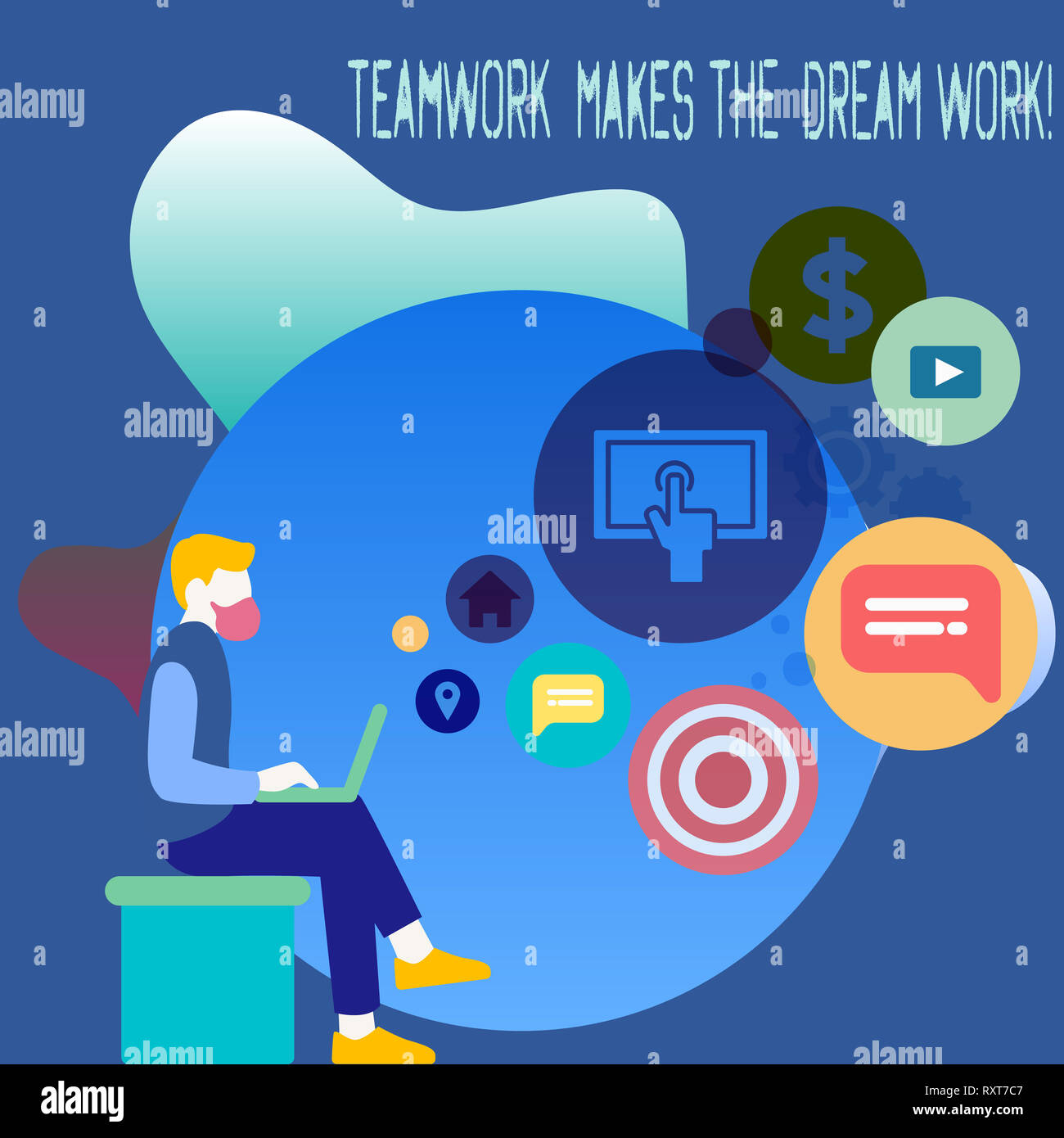 Conceptual hand writing showing Teamwork Makes The Dream Work. Concept meaning Camaraderie helps achieve success Stock Photo