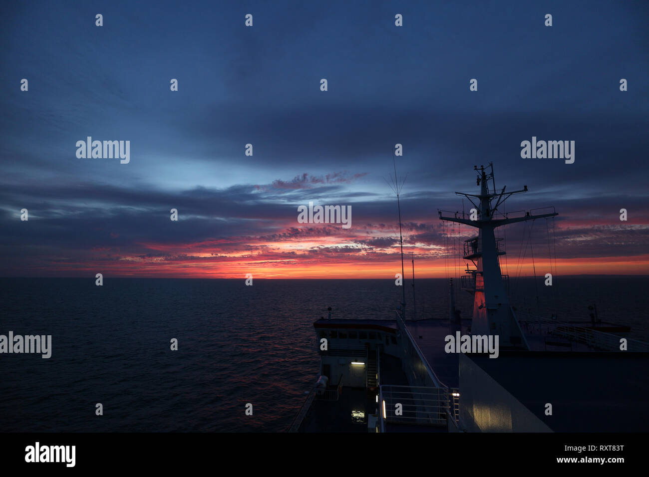 Sunrise on the Channel sea from the ferry Rosslare to Cherbourg