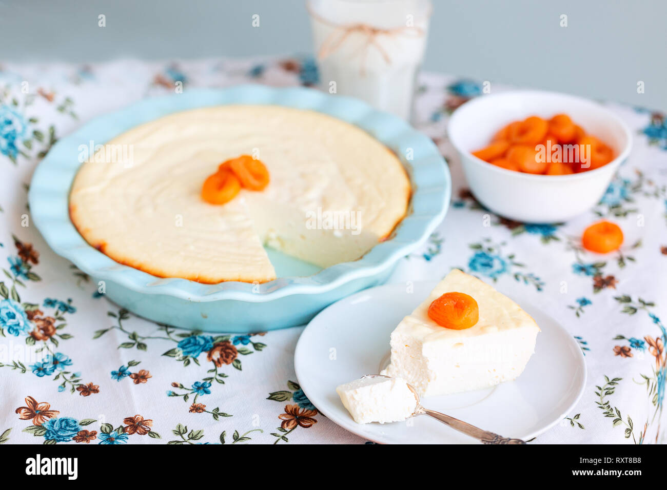 Cottage Cheese Casserole Served With Dried Apricots Healthy