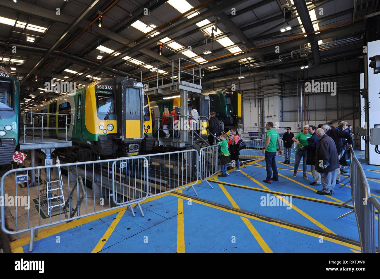 Open day at Siemens Kings Heath Train maintenance Depot for LNWR  electric trains in Northampton when members of the public can tour the railway works Stock Photo