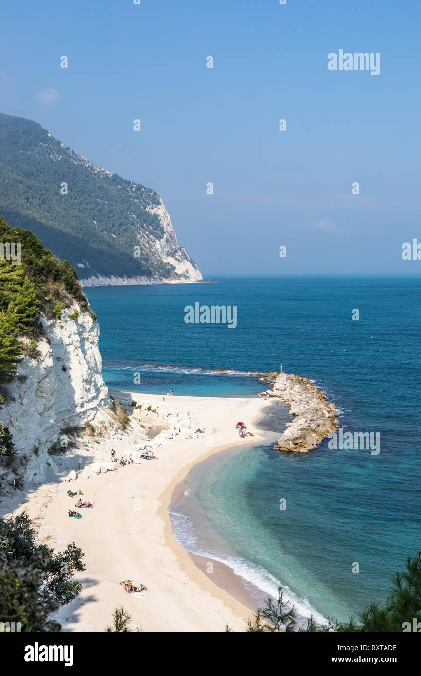 Due Sorelle Beach and Urbani Beach, paradise beach near Mount Conero - Numana Sirolo, Ancona, Marche Stock Photo