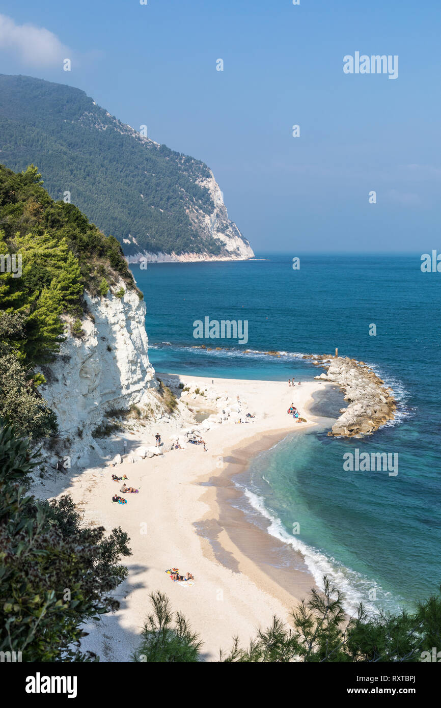 Due Sorelle Beach and Urbani Beach, paradise beach near Mount Conero - Numana Sirolo, Ancona, Marche Stock Photo