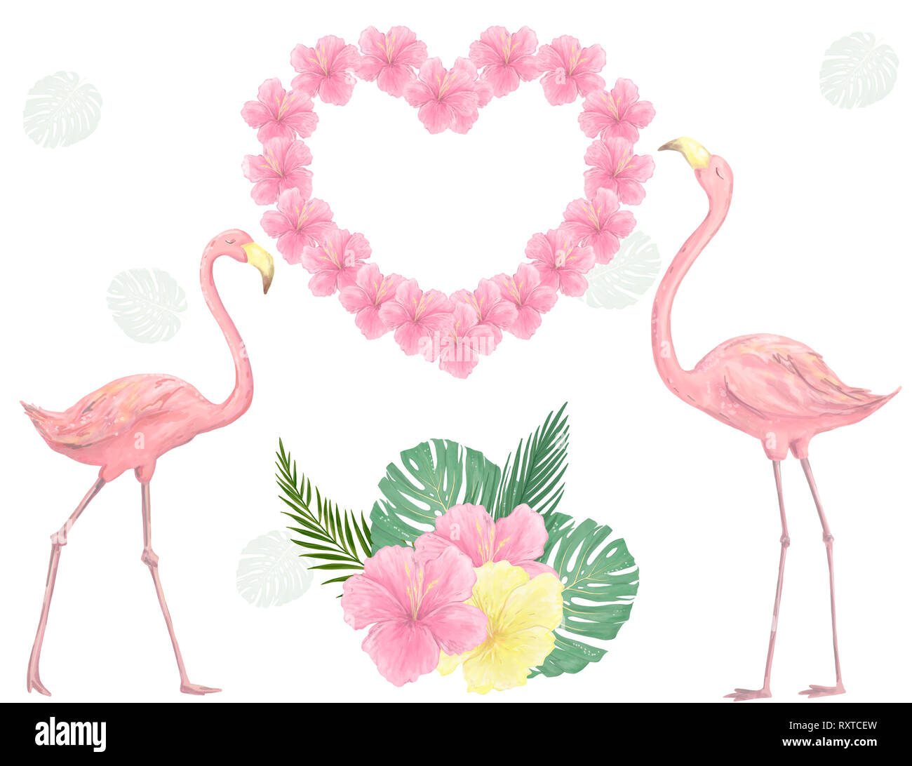 Pink flamingo digital clip art cute bird Love flowers bounqet ...