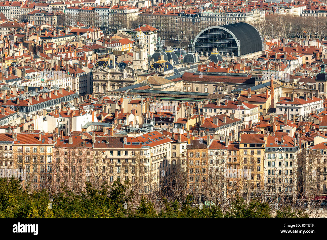 the City Hall on the Place des Terreaux and the Opera, Lyon Stock Photo