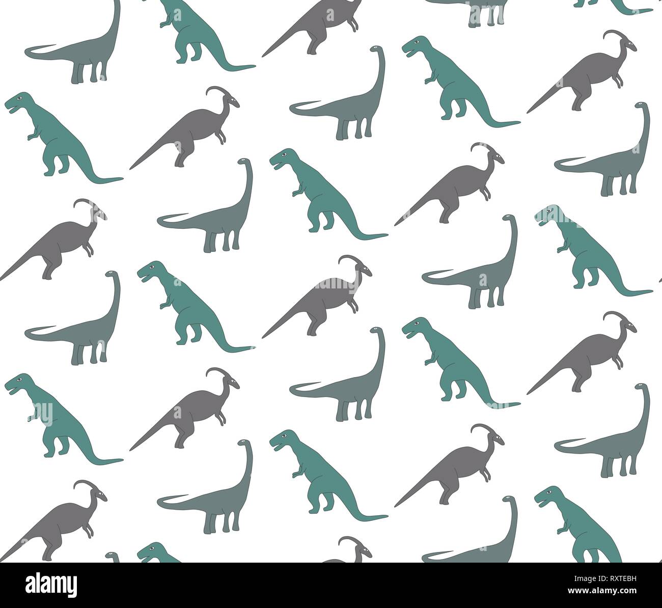 Seamless pattern with ohistoric dinosaurs on the white background ...