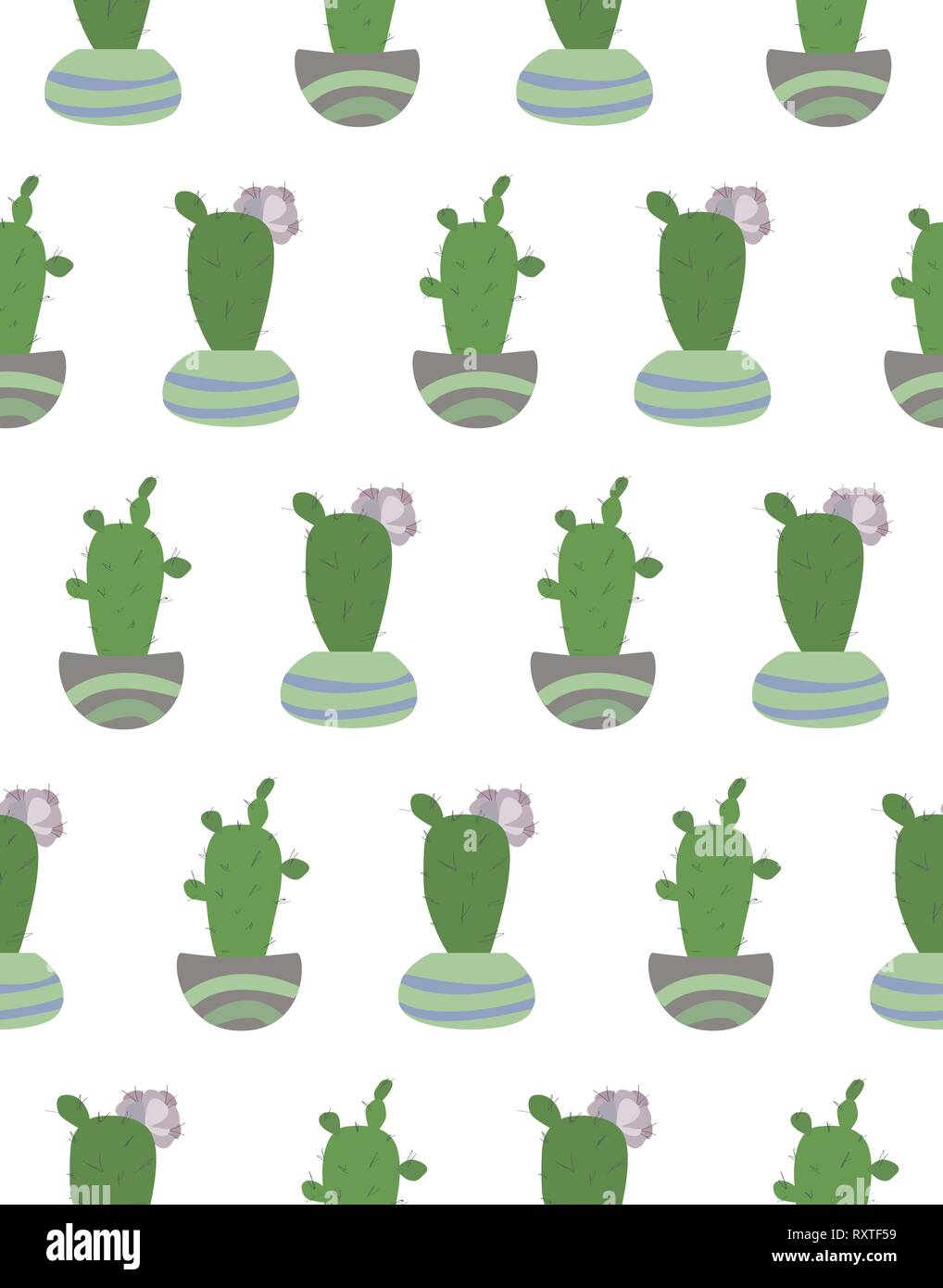 Seamless pattern with potted cactus on hte white background. Stock Vector