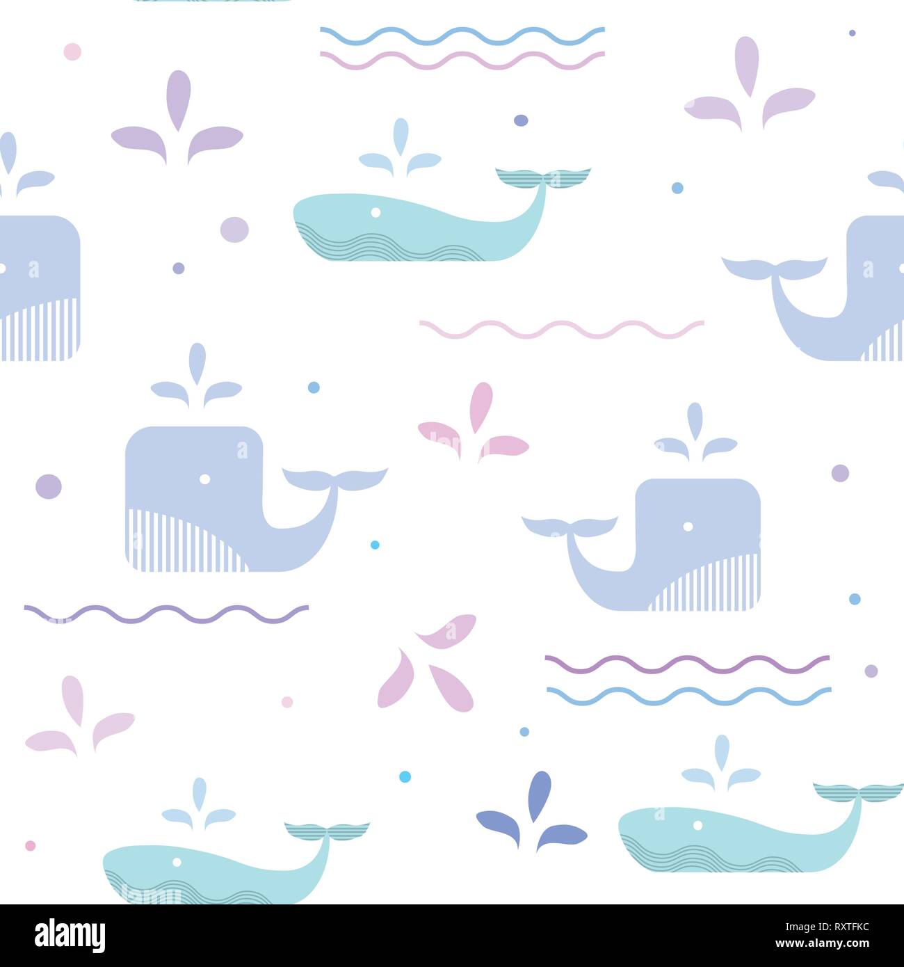 Blue whale in the sea. Waves and drops seamless pattern Stock Vector ...
