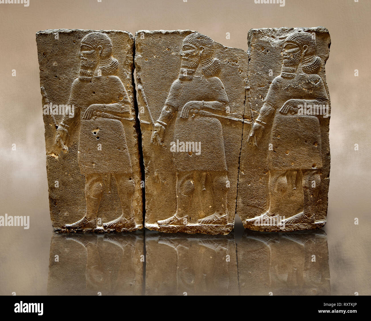 Sculpted Assyrian relief panels of mace bearers from Hadatu ( Aslantas ...