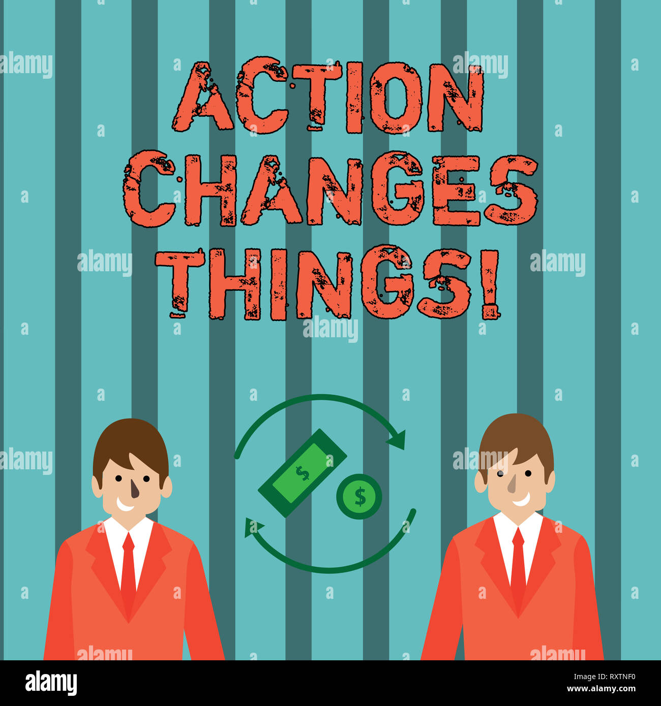 Writing note showing Action Changes Things. Business concept for