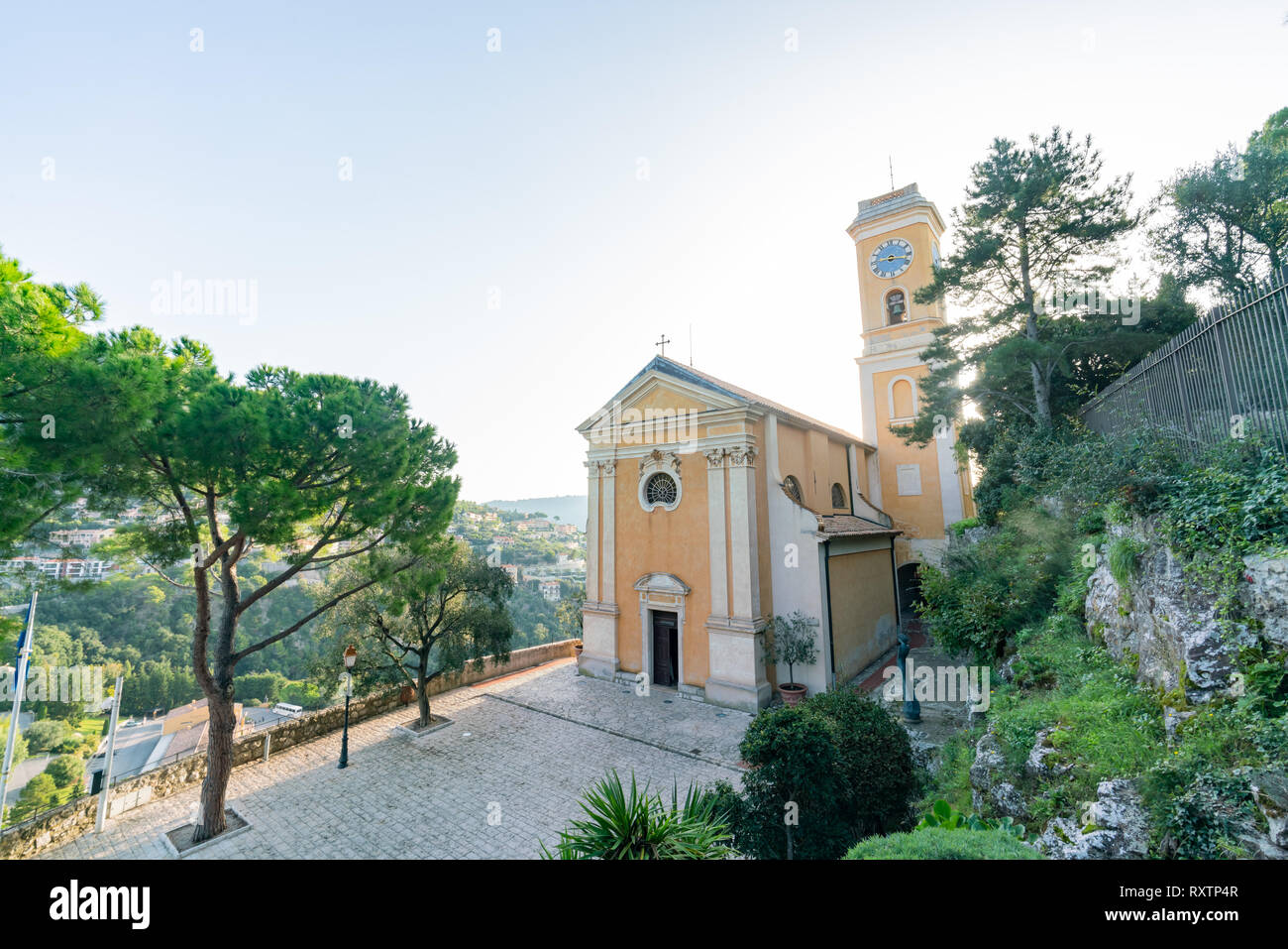 Exterior view of the historical Church of Our Lady of the Assumption of Eze near Nice, at France Stock Photo