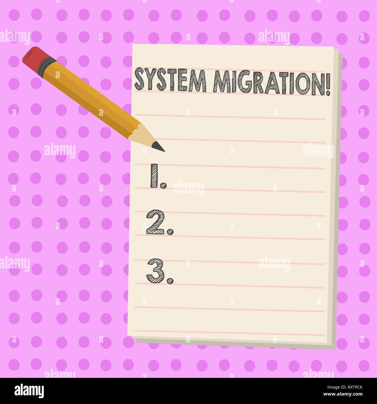Writing note showing System Migration. Business concept for Moving programs to another platform Stock Photo