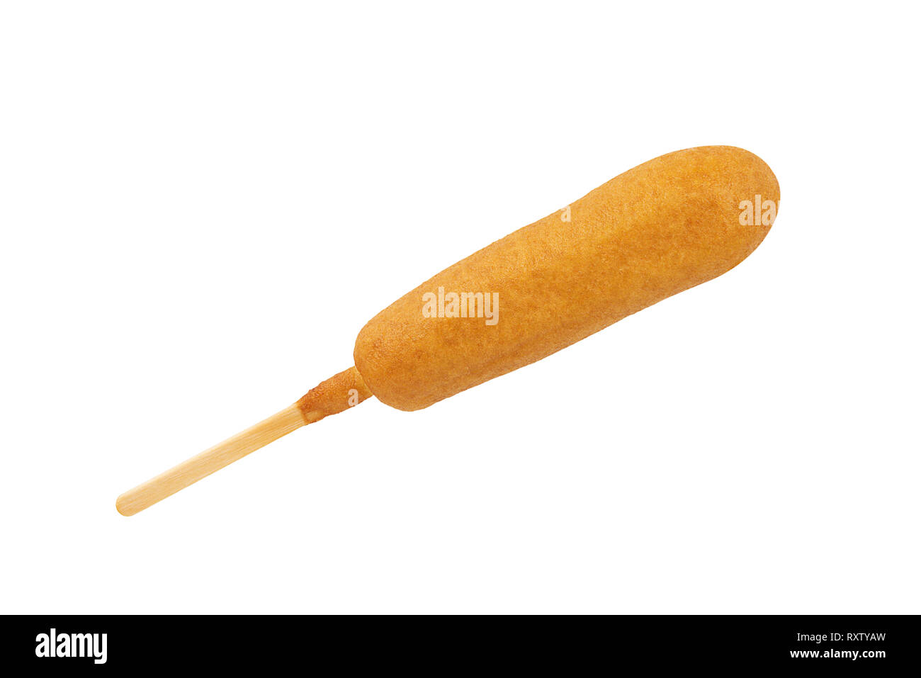 Crispy corn dog disposed by diagonal, isolated on a white background