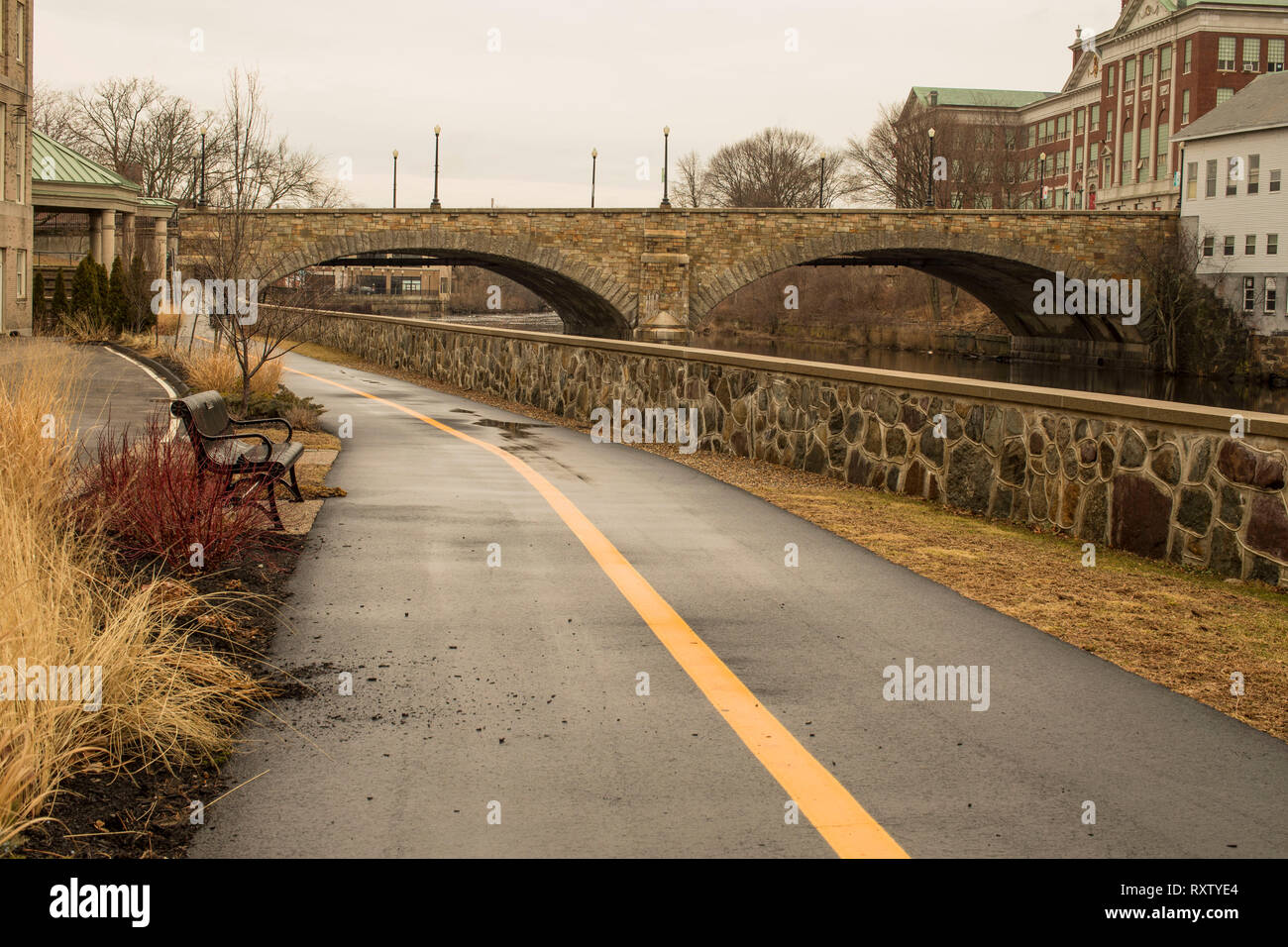 Stone bridge over Blackstone River, Pawtucket, RI. Blackstone River