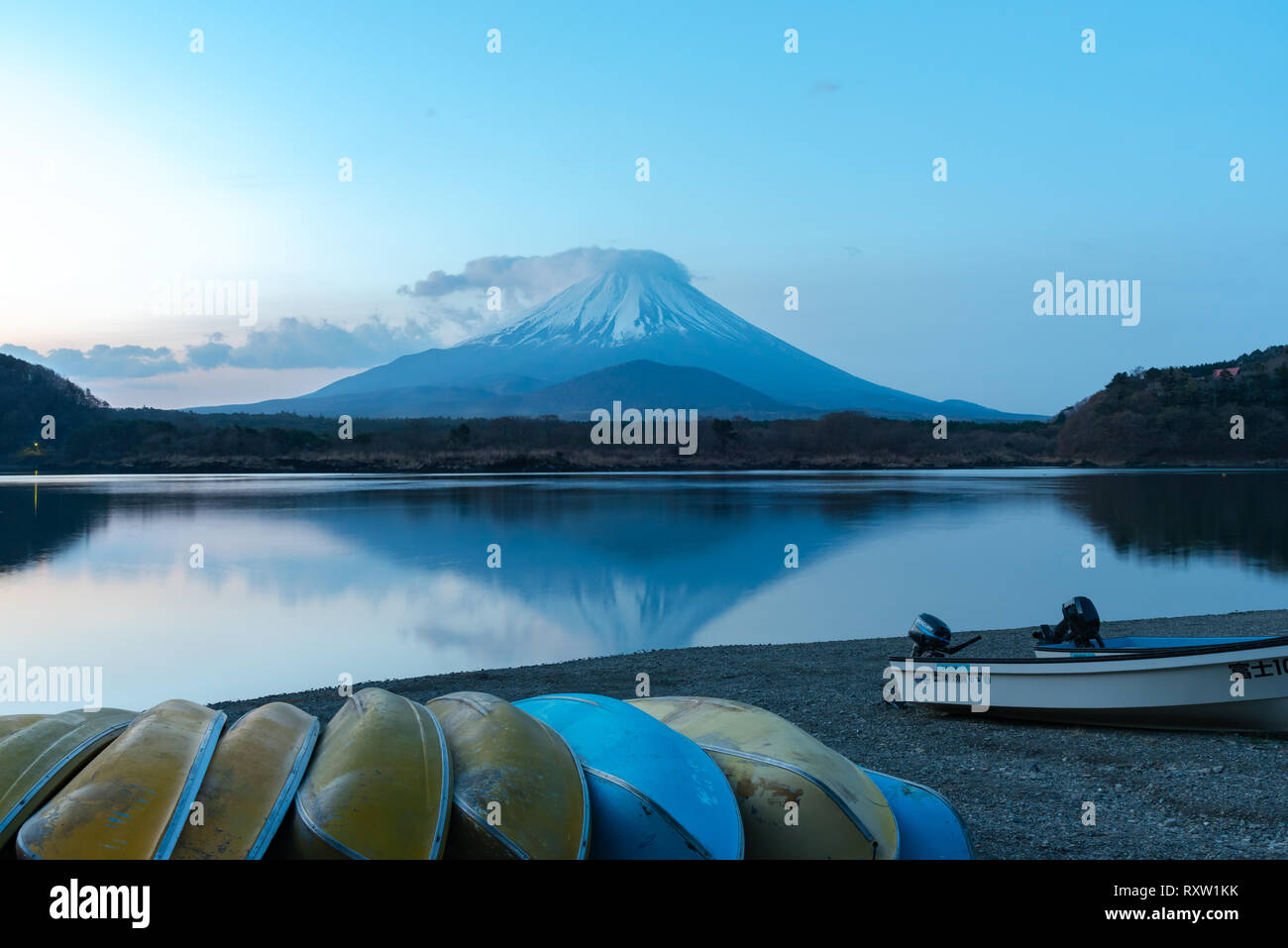Mount Fuji Mt Fuji In The Morning Day With Reflection On Sunrise Time Stock Photo Alamy