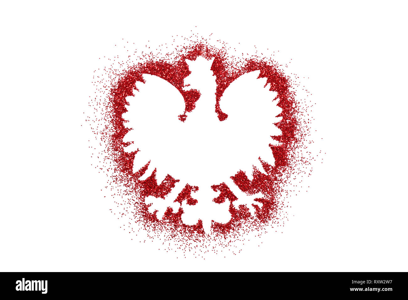 Polish coat of arms shape on red glitter Stock Photo