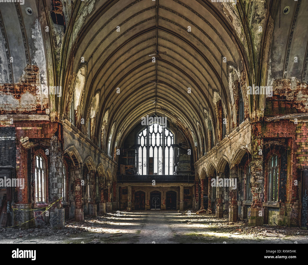 Detroit, Michigan, May 18, 2018 Interior view of abandoned and damaged