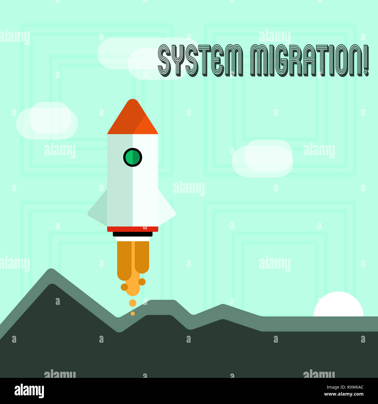 Writing note showing System Migration. Business concept for Moving programs to another platform Stock Photo