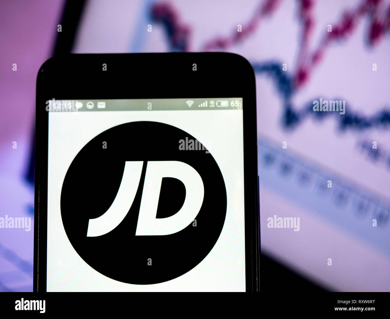 JD Sports Fashion plc company logo seen displayed on smart phone. Stock Photo