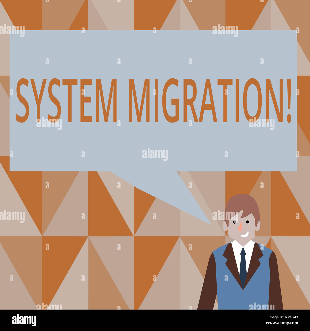Writing note showing System Migration. Business concept for Moving programs to another platform Stock Photo