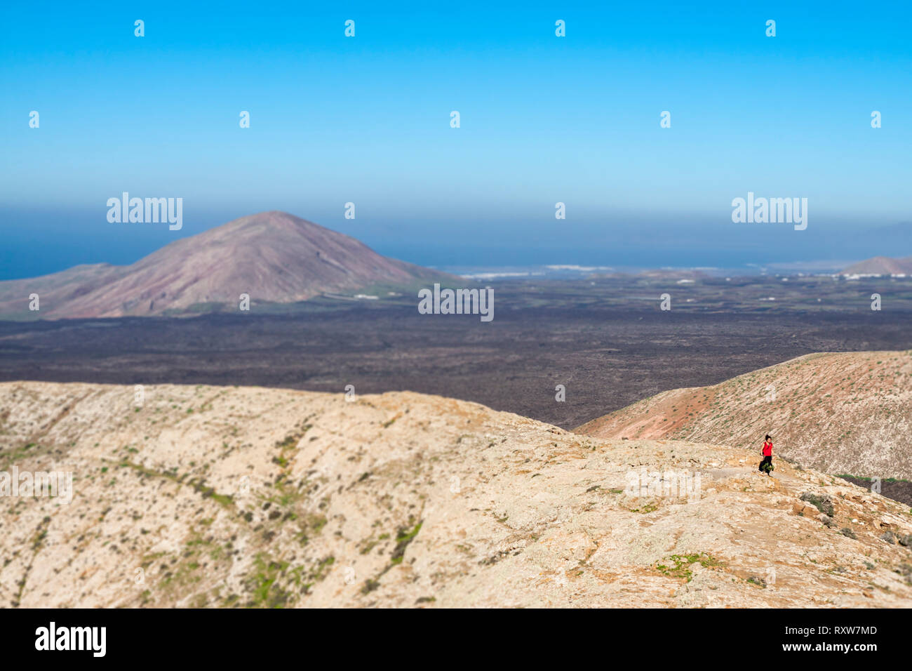 Wonderful aerial views from the white caldera. Timanfaya, Lanzarote. Spain Stock Photo